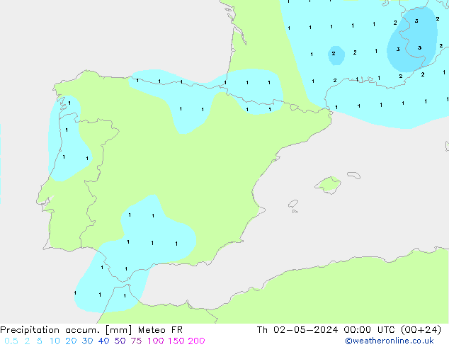 Precipitation accum. Meteo FR чт 02.05.2024 00 UTC