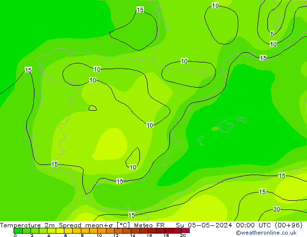 Temperatuurkaart Spread Meteo FR zo 05.05.2024 00 UTC