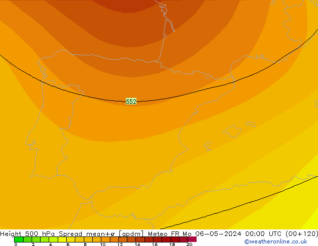 500 hPa Yüksekliği Spread Meteo FR Pzt 06.05.2024 00 UTC