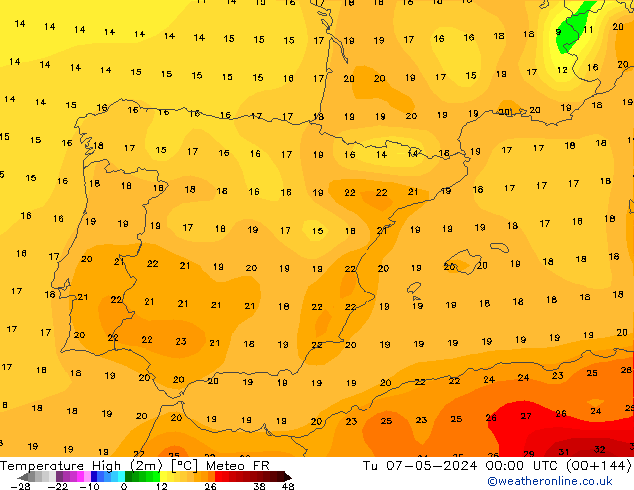 Temperatura máx. (2m) Meteo FR mar 07.05.2024 00 UTC