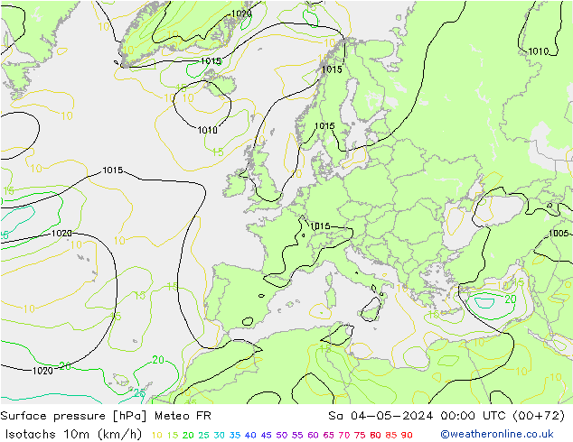 Isotaca (kph) Meteo FR sáb 04.05.2024 00 UTC