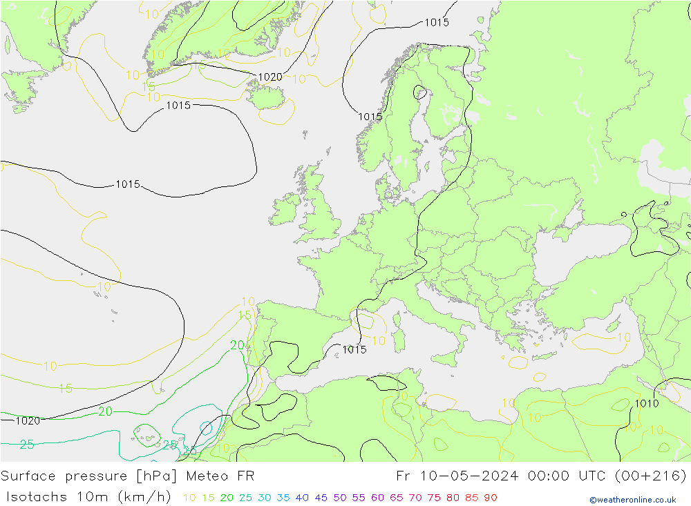Isotachs (kph) Meteo FR Fr 10.05.2024 00 UTC