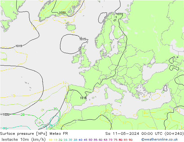 Isotachen (km/h) Meteo FR Sa 11.05.2024 00 UTC