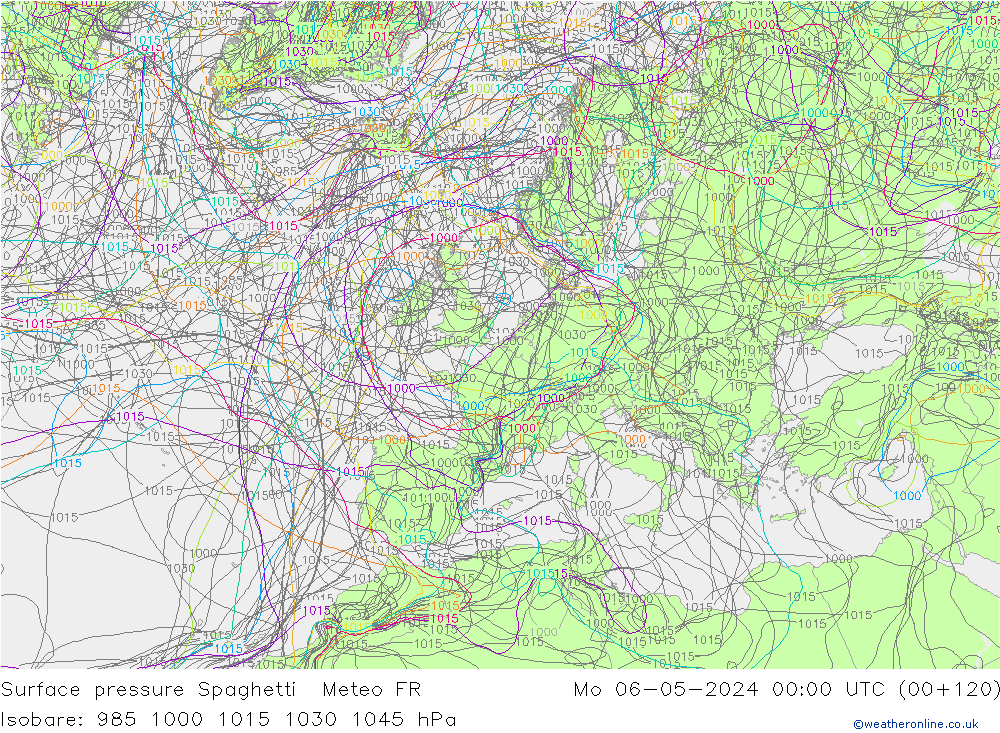 Pressione al suolo Spaghetti Meteo FR lun 06.05.2024 00 UTC