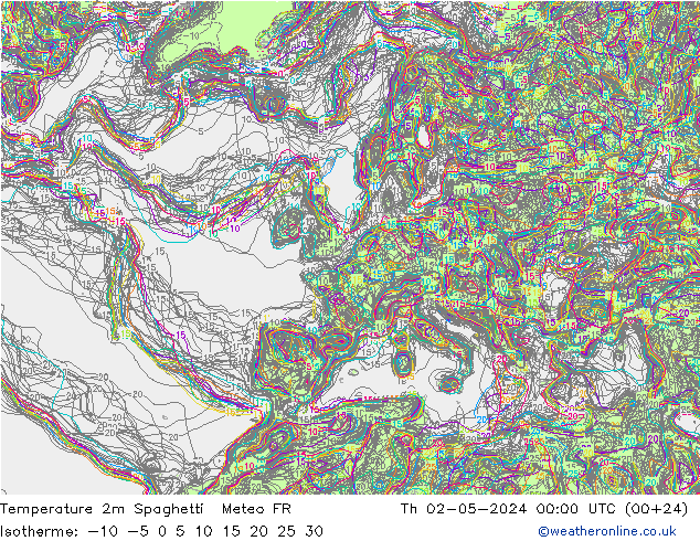 Temperatura 2m Spaghetti Meteo FR jue 02.05.2024 00 UTC