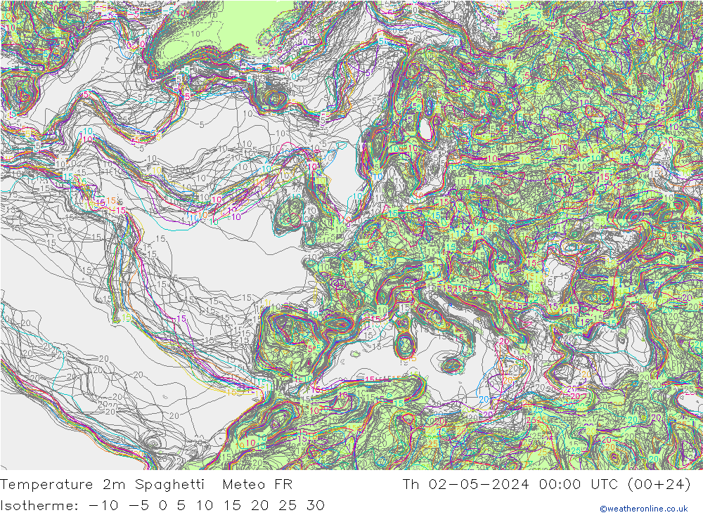 température 2m Spaghetti Meteo FR jeu 02.05.2024 00 UTC