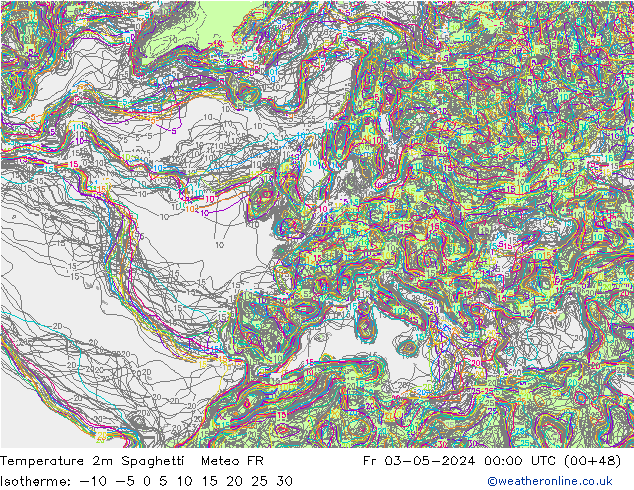 Temperatura 2m Spaghetti Meteo FR ven 03.05.2024 00 UTC
