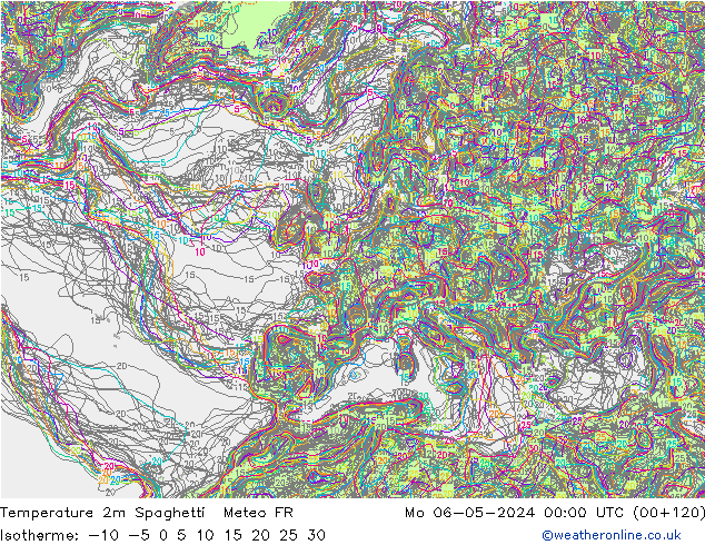 Temperatuurkaart Spaghetti Meteo FR ma 06.05.2024 00 UTC