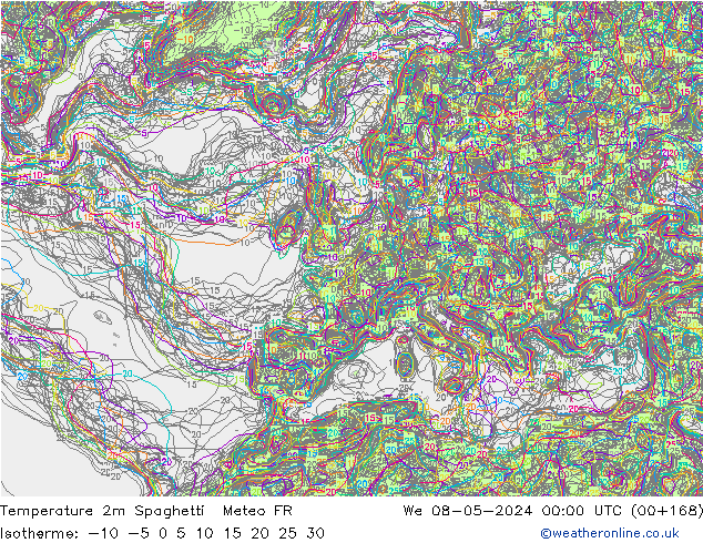 température 2m Spaghetti Meteo FR mer 08.05.2024 00 UTC