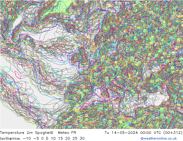 Temperature 2m Spaghetti Meteo FR Tu 14.05.2024 00 UTC