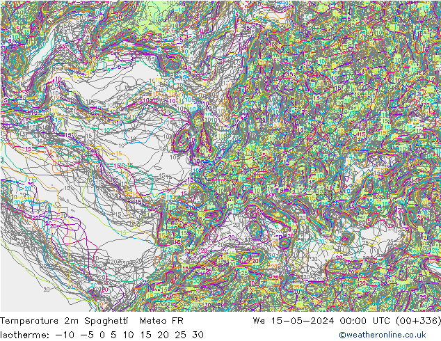 température 2m Spaghetti Meteo FR mer 15.05.2024 00 UTC