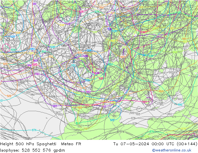 Geop. 500 hPa Spaghetti Meteo FR mar 07.05.2024 00 UTC