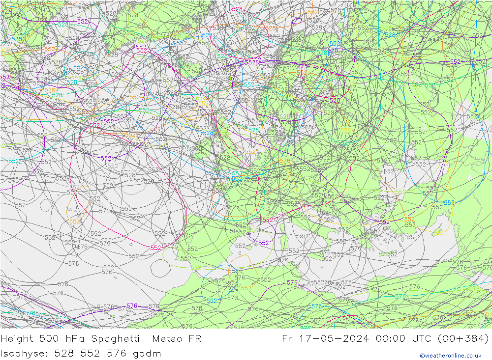 Geop. 500 hPa Spaghetti Meteo FR vie 17.05.2024 00 UTC