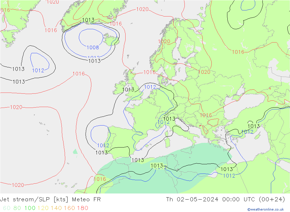 Jet stream/SLP Meteo FR Čt 02.05.2024 00 UTC