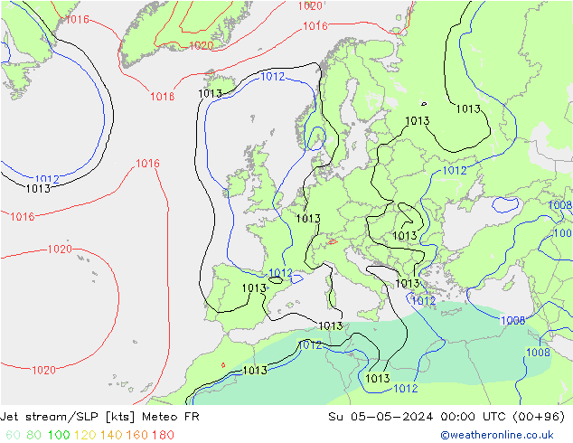 джет/приземное давление Meteo FR Вс 05.05.2024 00 UTC