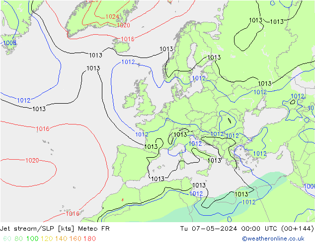 Prąd strumieniowy Meteo FR wto. 07.05.2024 00 UTC