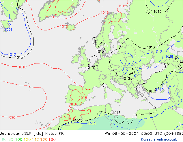 Prąd strumieniowy Meteo FR śro. 08.05.2024 00 UTC