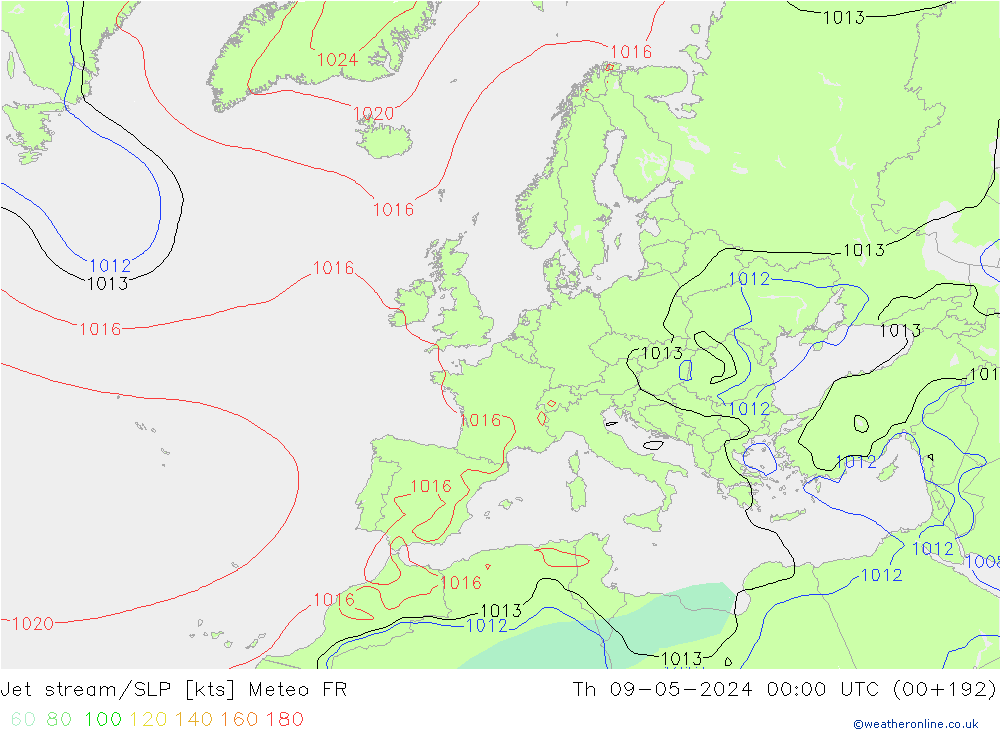 Prąd strumieniowy Meteo FR czw. 09.05.2024 00 UTC