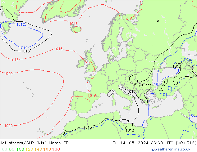 джет/приземное давление Meteo FR вт 14.05.2024 00 UTC