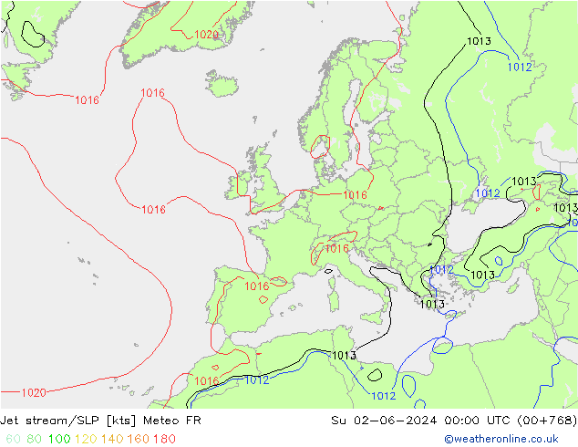 高速氣流/地面气压 Meteo FR 星期日 02.06.2024 00 UTC