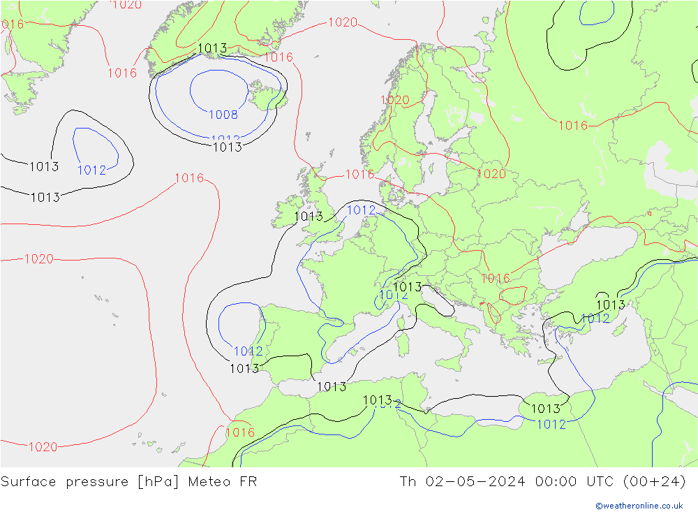 приземное давление Meteo FR чт 02.05.2024 00 UTC