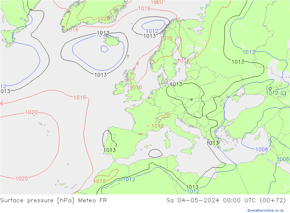 Surface pressure Meteo FR Sa 04.05.2024 00 UTC