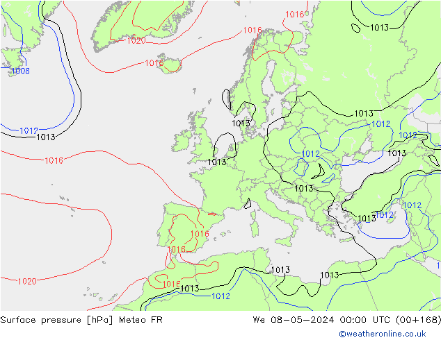 pression de l'air Meteo FR mer 08.05.2024 00 UTC