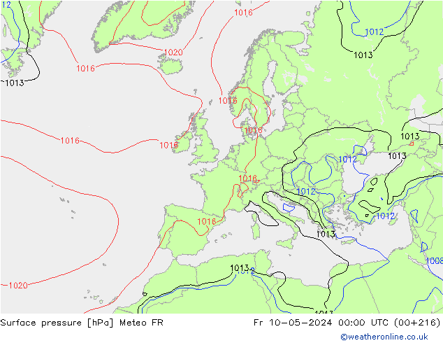 Luchtdruk (Grond) Meteo FR vr 10.05.2024 00 UTC