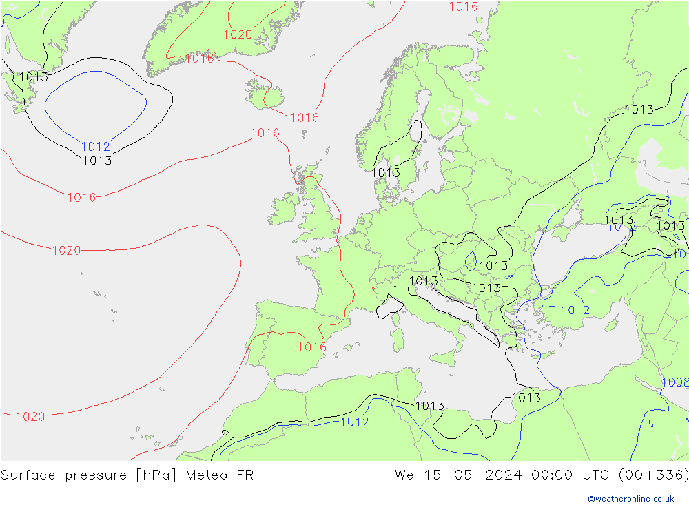 Pressione al suolo Meteo FR mer 15.05.2024 00 UTC