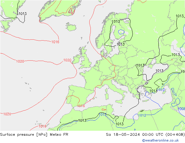Pressione al suolo Meteo FR sab 18.05.2024 00 UTC