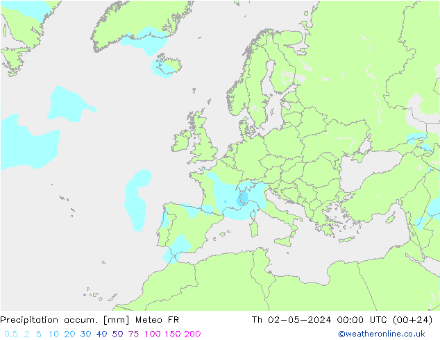 Precipitation accum. Meteo FR czw. 02.05.2024 00 UTC