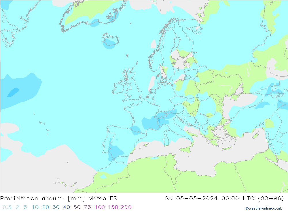 Toplam Yağış Meteo FR Paz 05.05.2024 00 UTC