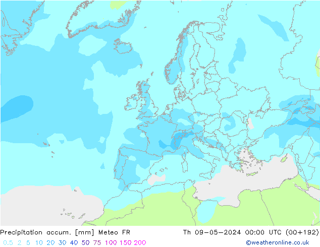 Toplam Yağış Meteo FR Per 09.05.2024 00 UTC