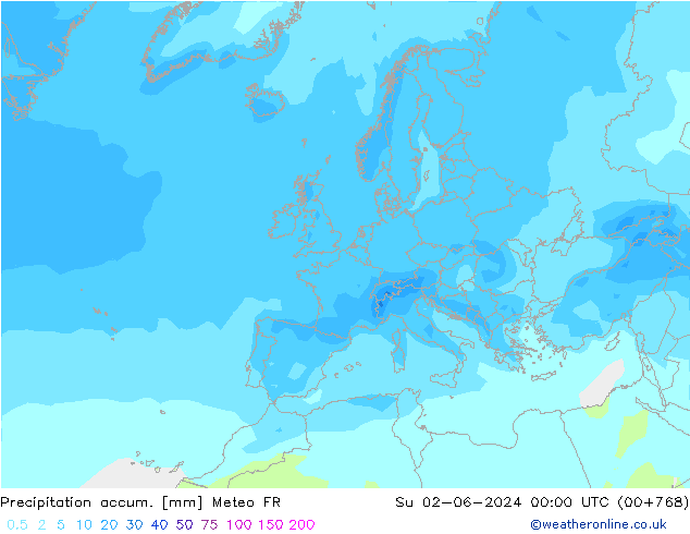 Toplam Yağış Meteo FR Paz 02.06.2024 00 UTC