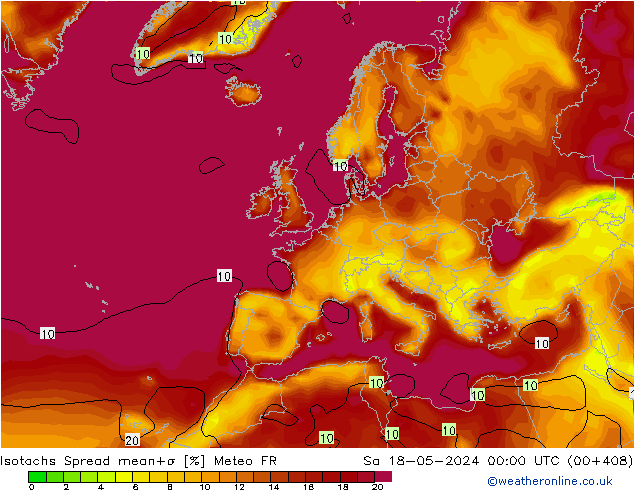 Isotachs Spread Meteo FR sam 18.05.2024 00 UTC