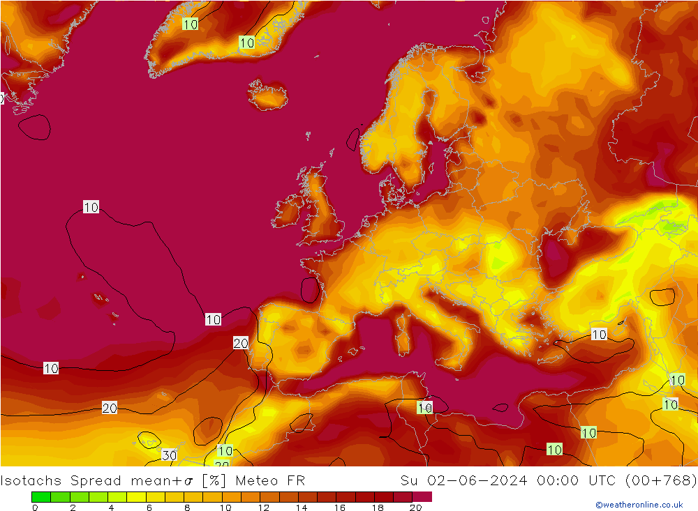 Isotachs Spread Meteo FR Dom 02.06.2024 00 UTC