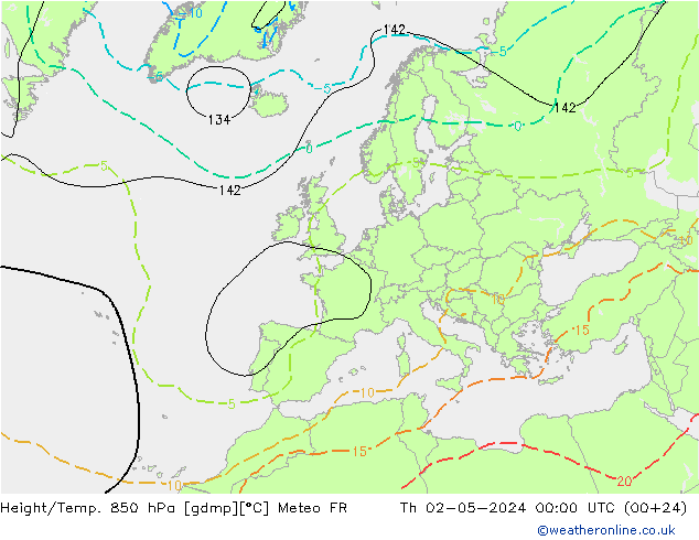 Yükseklik/Sıc. 850 hPa Meteo FR Per 02.05.2024 00 UTC