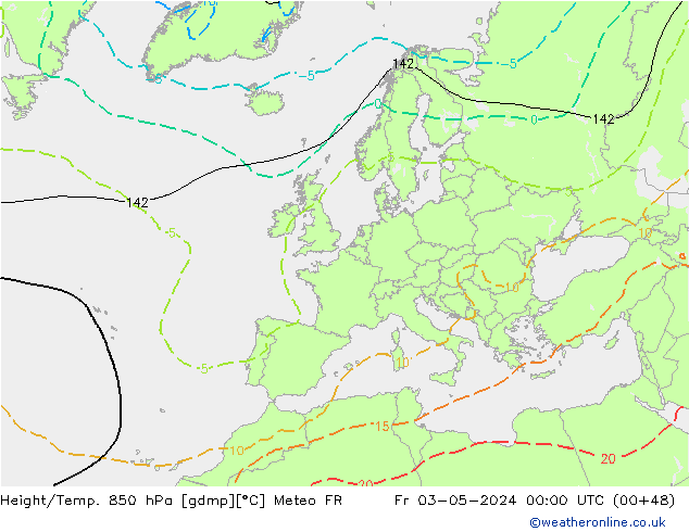 Hoogte/Temp. 850 hPa Meteo FR vr 03.05.2024 00 UTC