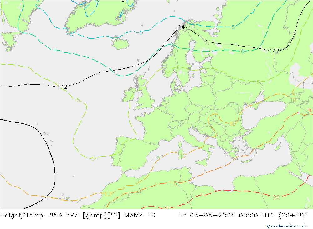 Yükseklik/Sıc. 850 hPa Meteo FR Cu 03.05.2024 00 UTC