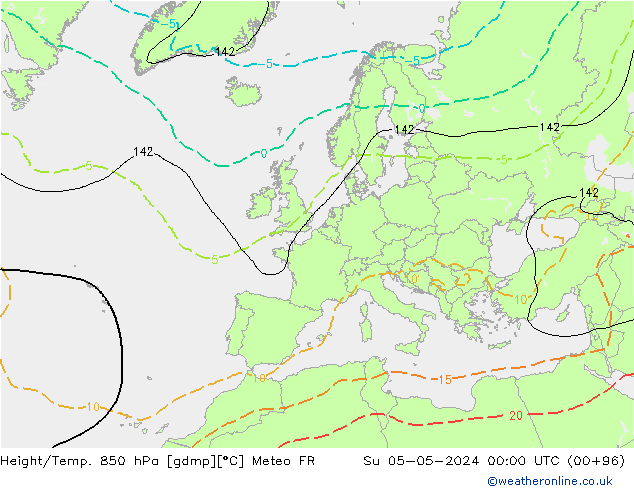 Yükseklik/Sıc. 850 hPa Meteo FR Paz 05.05.2024 00 UTC