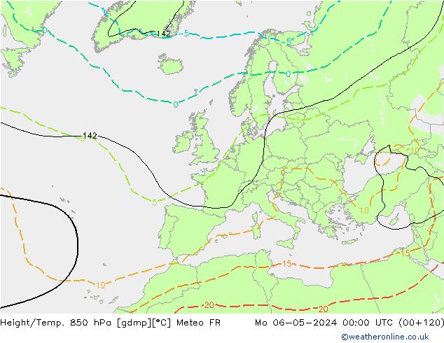 Geop./Temp. 850 hPa Meteo FR lun 06.05.2024 00 UTC
