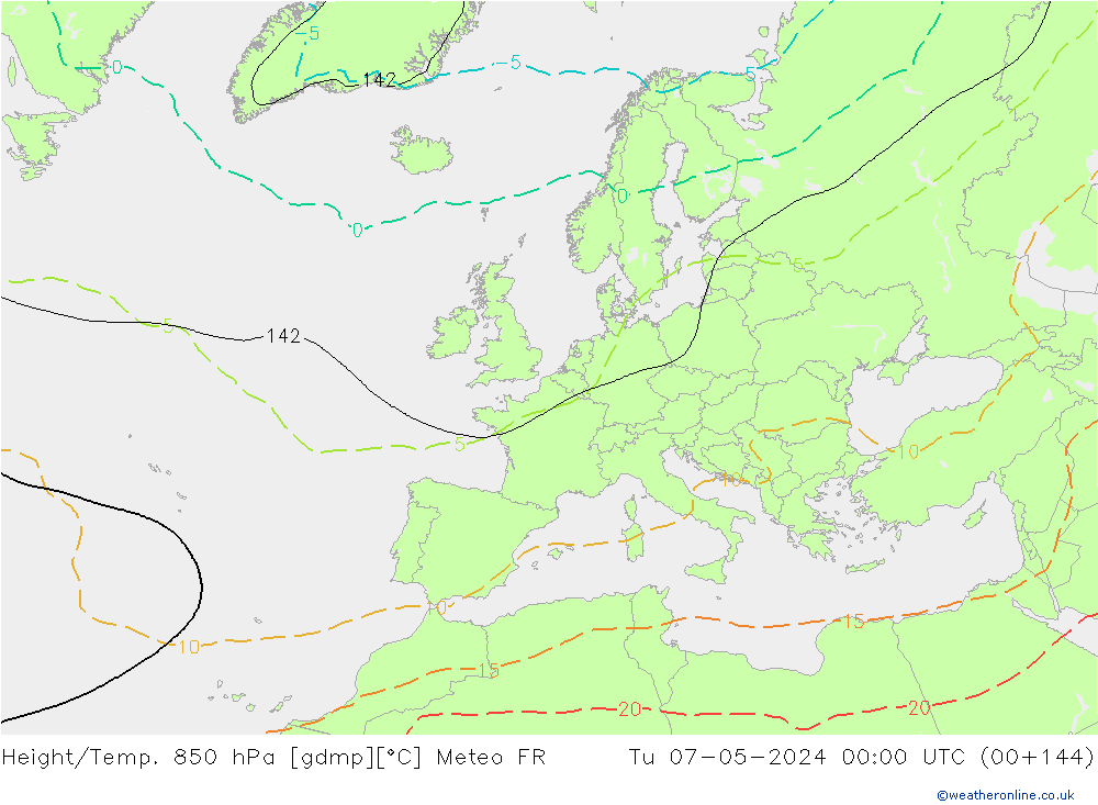 Geop./Temp. 850 hPa Meteo FR mar 07.05.2024 00 UTC