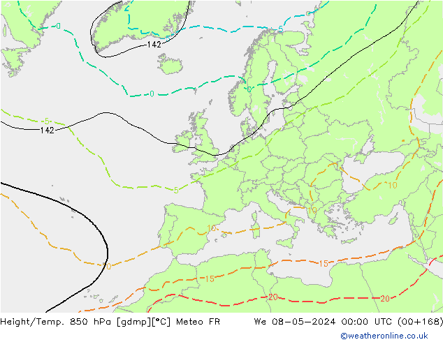 Hoogte/Temp. 850 hPa Meteo FR wo 08.05.2024 00 UTC