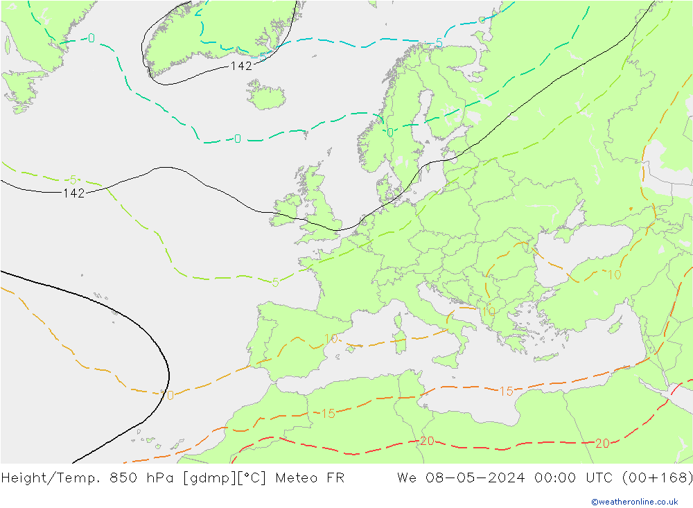 Height/Temp. 850 hPa Meteo FR śro. 08.05.2024 00 UTC