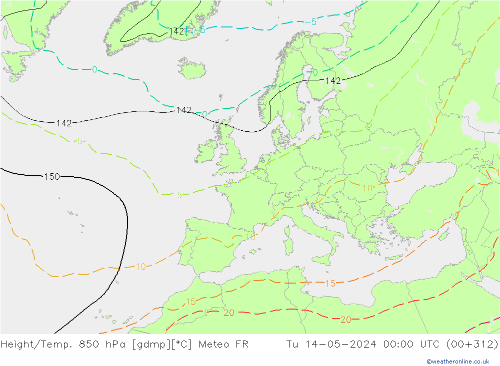 Hoogte/Temp. 850 hPa Meteo FR di 14.05.2024 00 UTC