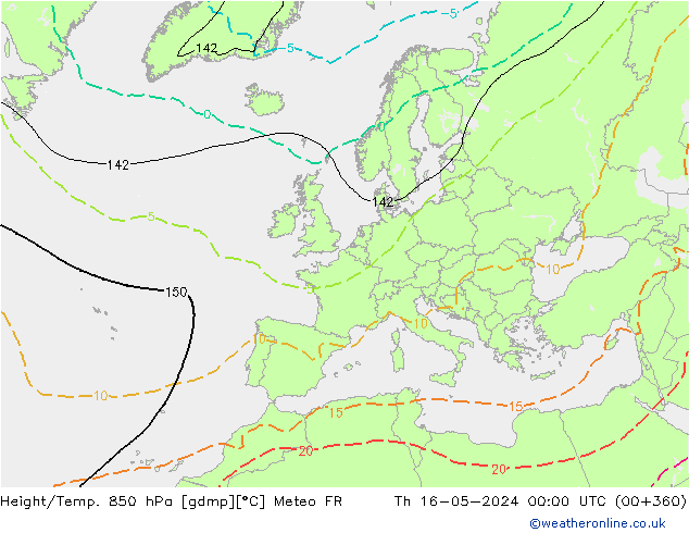 Hoogte/Temp. 850 hPa Meteo FR do 16.05.2024 00 UTC