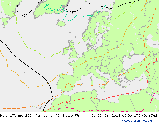 Géop./Temp. 850 hPa Meteo FR dim 02.06.2024 00 UTC