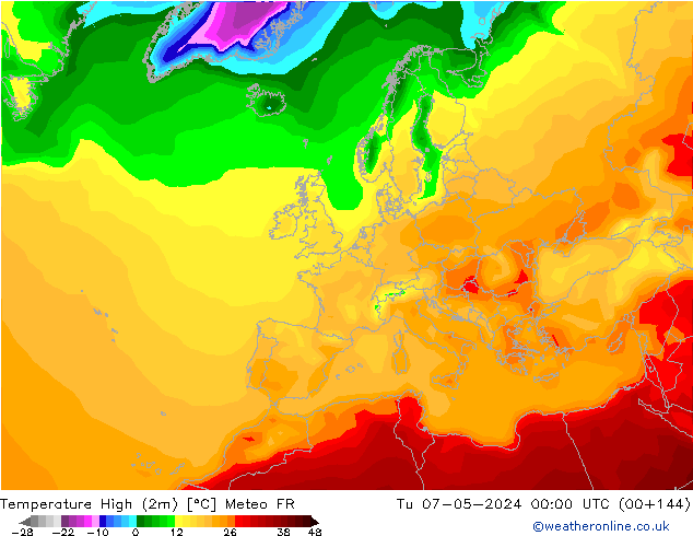 Temperatura máx. (2m) Meteo FR mar 07.05.2024 00 UTC