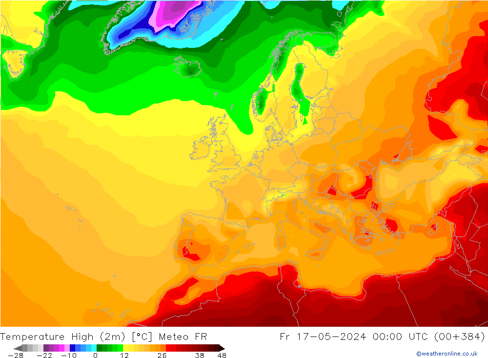 Темпер. макс 2т Meteo FR пт 17.05.2024 00 UTC