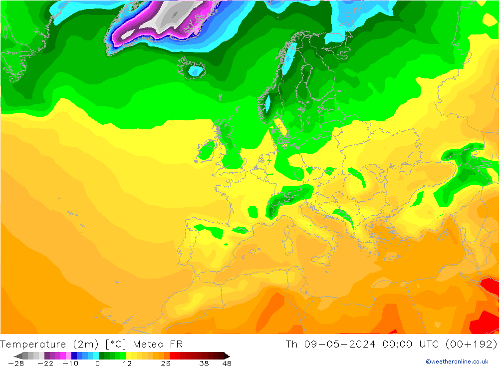 Temperature (2m) Meteo FR Čt 09.05.2024 00 UTC